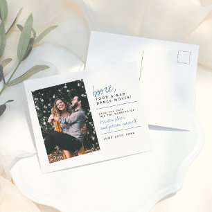 食べ物とダンスの悪い動きをブースト  青い手書き ポストカード