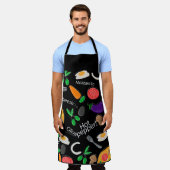 食べ物と野菜パターン エプロン (着用した状態)