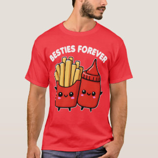 食べ物にキュートなベストフレンドのケチャップとフライドポテト Tシャツ