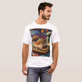 食べ物のプレートを入れたテーブル Tシャツ