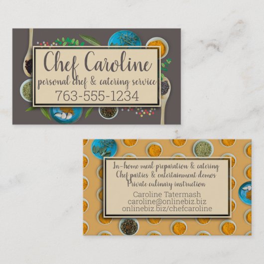 食べ物の予備香草に料理長のケータリング料理 名刺 (正面/裏面)