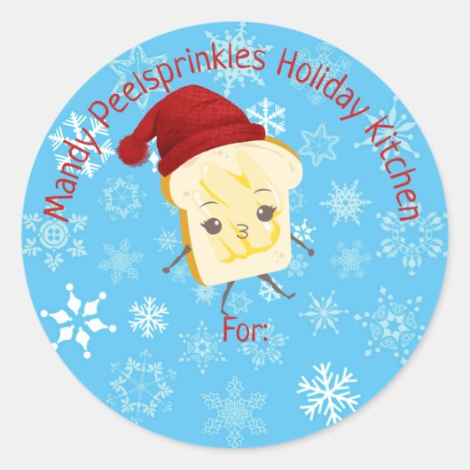 食べ物の台所からのかわいいパンの冬帽子 ラウンドシール (正面)