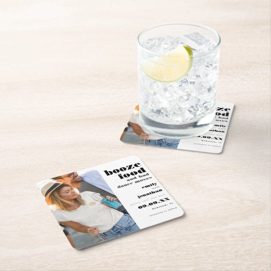 食べ物の悪いダンス移動の写真を保存する日付 スクエアペーパーコースター (インサイチュ)