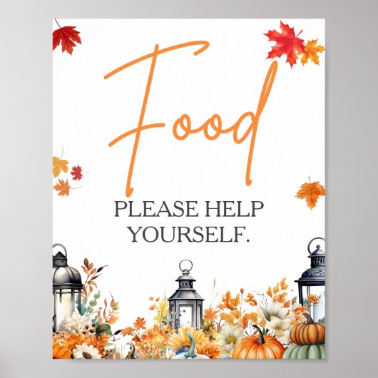 食べ物は小さなかぼちゃの赤ちゃんシャワーにサイン ポスター (正面)