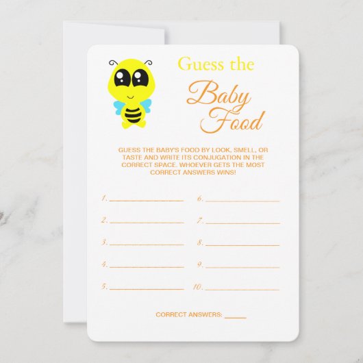 食べ物をベビーする |ベビーシャワービーゲームカード 招待状 (正面)