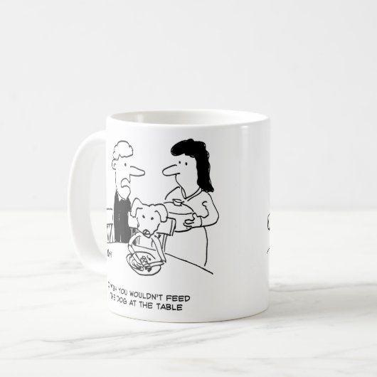 食べ物を与えがテーブルで飼っている犬 コーヒーマグカップ (正面左)