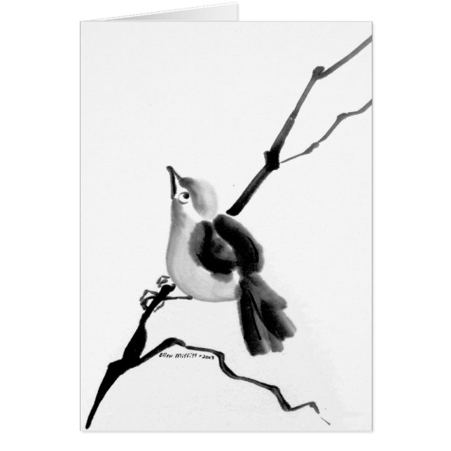 食べ物を与えて下さい私を… 私をのSumi-eのひな鳥の鳥食べ物を与えて下さい (正面)