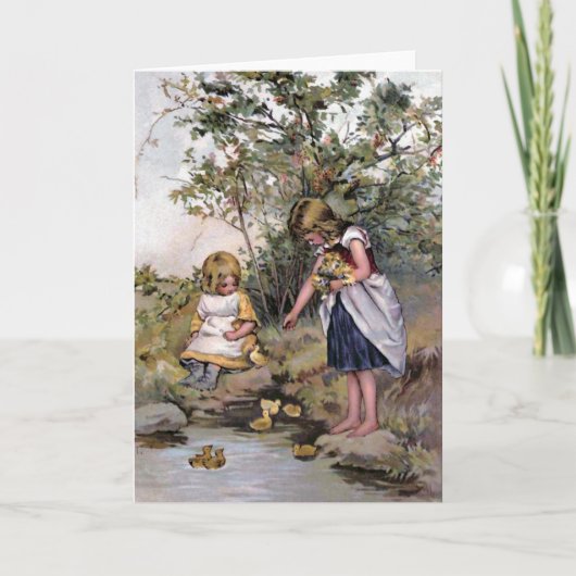 「食べ物を与えのアヒル」ヴィンテージ シーズンカード (正面)