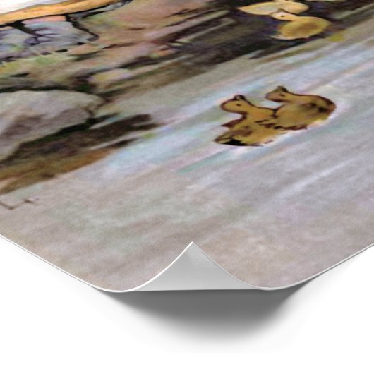 「食べ物を与えのアヒル」ヴィンテージ ポスター (角)