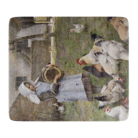 食べ物を与えのニワトリ(ウォルター・フレドリック・オズボーンによる) カッティングボード (正面)