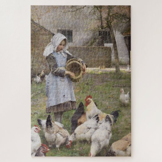 食べ物を与えのニワトリ（ウォルター・フレドリック・オズボーンによる） ジグソーパズル (縦)
