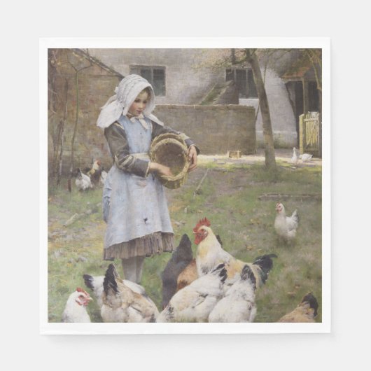 食べ物を与えのニワトリ(ウォルター・フレドリック・オズボーンによる) スタンダードランチョンナプキン (正面)