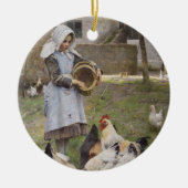 食べ物を与えのニワトリ（ウォルター・フレドリック・オズボーンによる） セラミックオーナメント (正面)