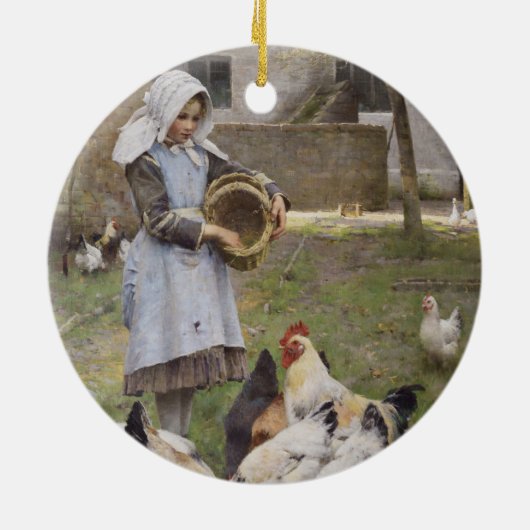 食べ物を与えのニワトリ（ウォルター・フレドリック・オズボーンによる） セラミックオーナメント (裏面)