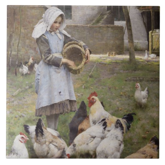食べ物を与えのニワトリ(ウォルター・フレドリック・オズボーンによる) タイル (正面)