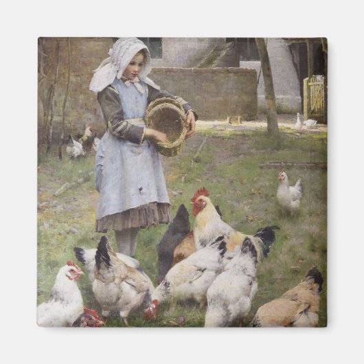 食べ物を与えのニワトリ（ウォルター・フレドリック・オズボーンによる） マグネット (正面)