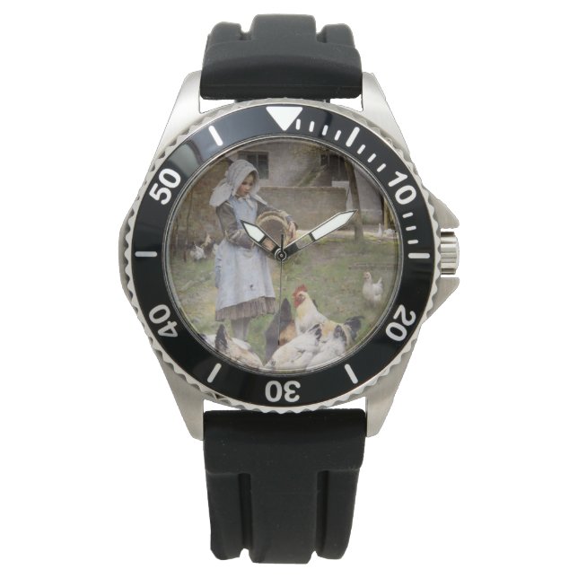 食べ物を与えのニワトリ（ウォルター・フレドリック・オズボーンによる） 腕時計 (正面)