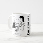 食べ物を与えはテーブルで犬だ。おもしろい コーヒーマグカップ (正面左)