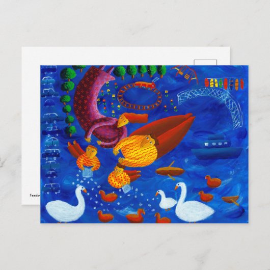 食べ物を与えアヒルコンテンポラリーズ絵画の ポストカード (正面/裏面)