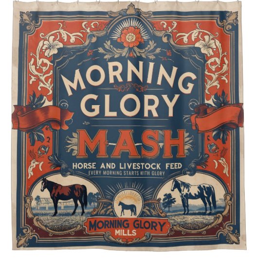 食べ物を与えバッグデザインモーニンググローリー食べ物を与えレッドデザイン シャワーカーテン (正面)