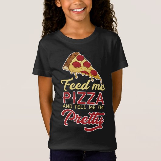 食べ物を与えピザと言えかわいらし Tシャツ (正面)