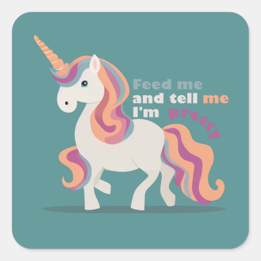 食べ物を与え私を言えかわいらし スクエアシール (正面)