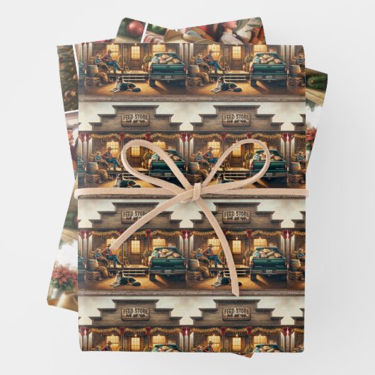 食べ物を与えCowboy Hatのツリー飾クリスマス ラッピングペーパーシート (インサイチュ)