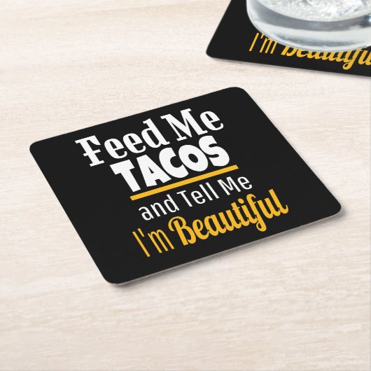 食べ物を与えME Tacosおもしろい、Umous Love TACOS スクエアペーパーコースター (アングル)