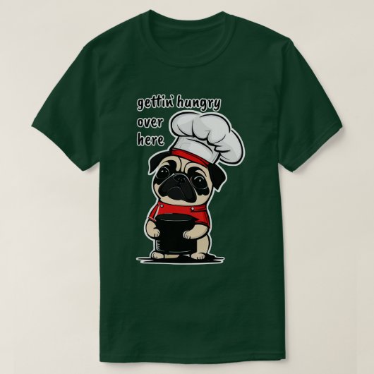 食べ物を入れた空腹のパグ Tシャツ (デザイン正面)