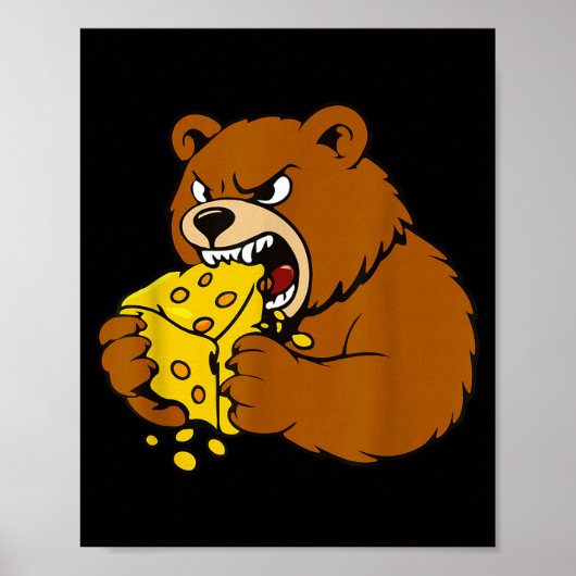 食べ物を愛する人のためのクマがチーズを食べる面白いイラスト ポスター (正面)