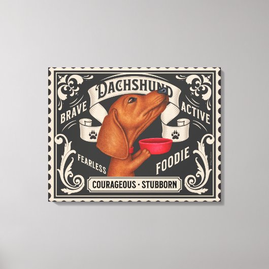 食べ物を求めるかわいいダックスフント キャンバスプリント (正面)