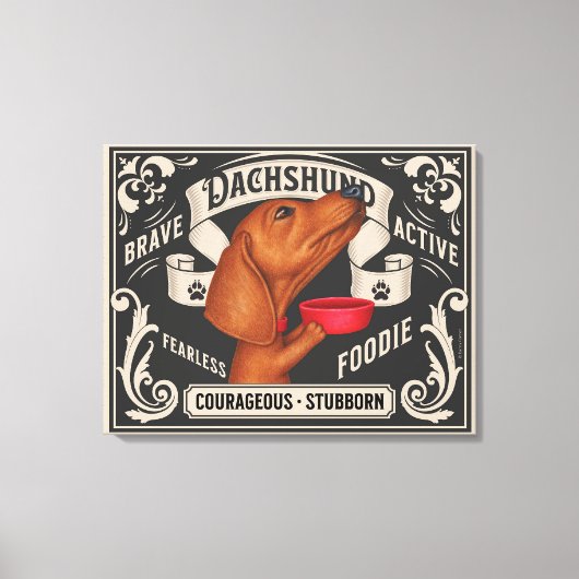 食べ物を求めるかわいいダックスフント キャンバスプリント (正面)