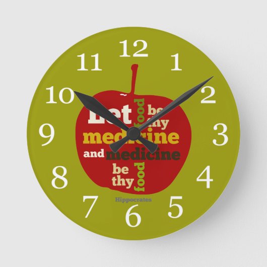 食べ物を自分の薬にするリンゴ ラウンド壁時計 (正面)
