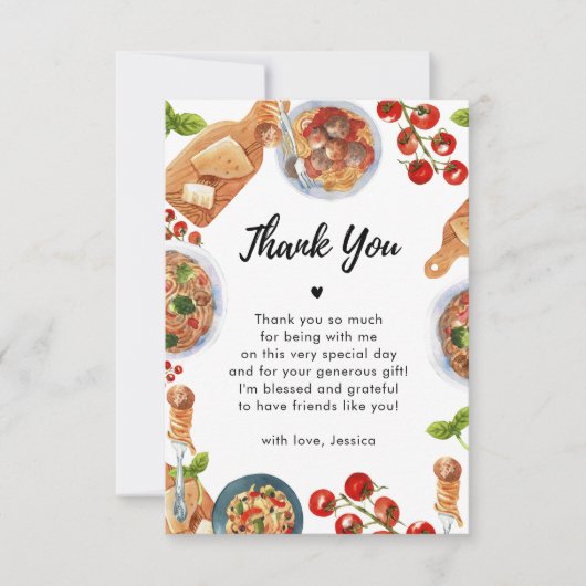 食べ物イタリアン小さなミートボール赤ちゃんシャワーありがとう サンキューカード (正面)