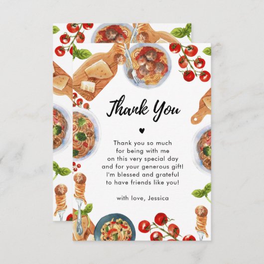 食べ物イタリアン小さなミートボール赤ちゃんシャワーありがとう サンキューカード (正面/裏面)
