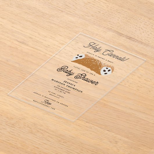 食べ物イタリアン聖カノーリ赤ちゃんシャワー アクリル招待状 (レイダウン)