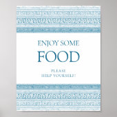 食べ物コーナーギリシャ語トガパーティーテーブルサインイン青 ポスター (正面)