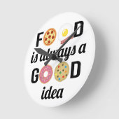 食べ物好き – 「食べ物はいつもいいアイディア」引用文 ラウンド壁時計 (傾斜)
