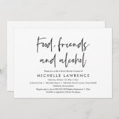 食べ物、友達、お酒、カジュアルブライダルシャワー 招待状 (正面/裏面)