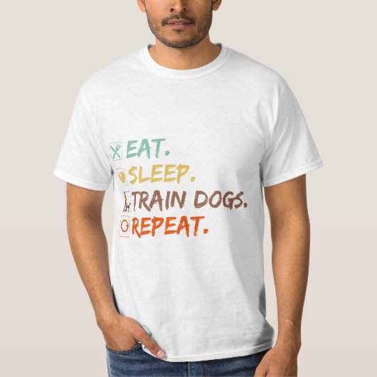 食べ犬の訓練を繰り返すおもしろい Tシャツ (正面)