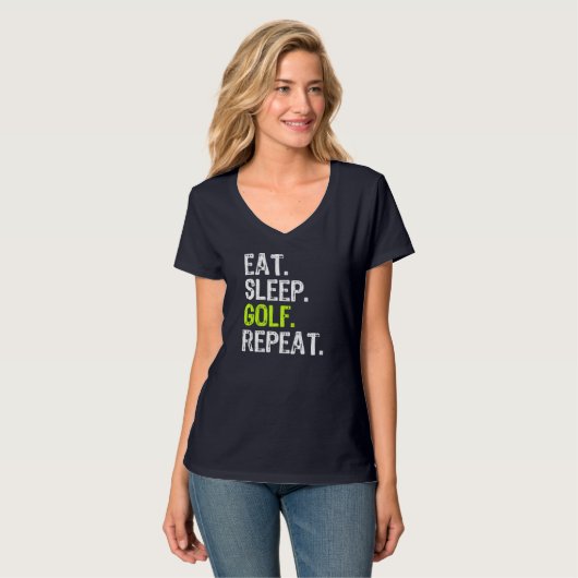 食べ眠りゴルフ反復ゴルファーおもしろいゴルフ Tシャツ (正面フル)