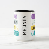 食べ眠り繰り返しパーソナライズされた音 ツートーンマグカップ (中央)