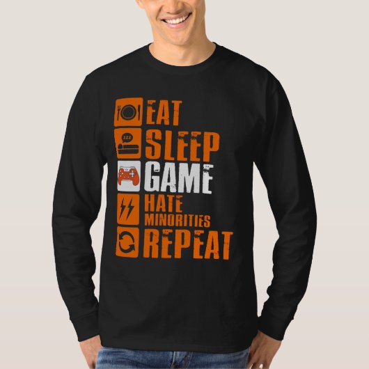 食べ眠るゲーム嫌いマイノリティのリピート Tシャツ (正面)