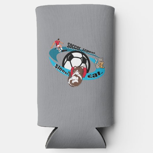 食べ眠るサッカーを繰り返す スリム缶クーラー (正面)