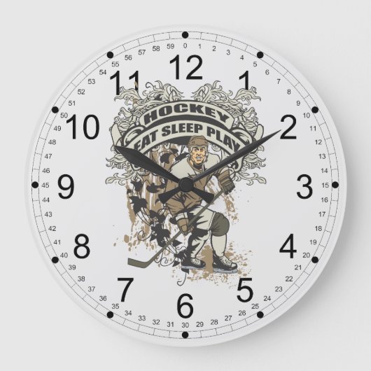 食べ眠るホッケー遊 ラージ壁時計 (正面)