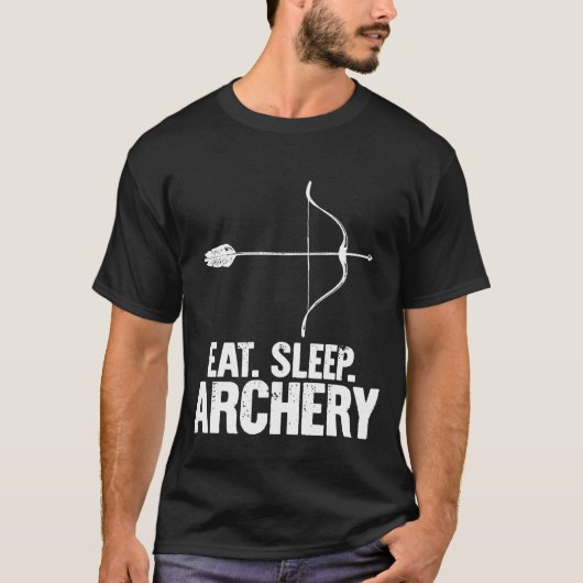 食べ眠アーチェリー弓矢スポーツハンター Tシャツ (正面)