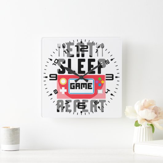 食べ眠ゲーム スクエア壁時計 (ホーム)