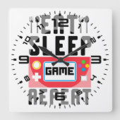 食べ眠ゲーム スクエア壁時計 (正面)