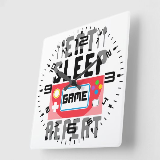 食べ眠ゲーム スクエア壁時計 (傾斜)