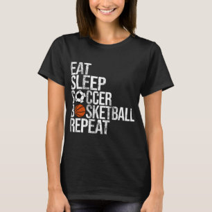 食べ眠サッカーのバスケットボールのリピートおもしろいボール Tシャツ
